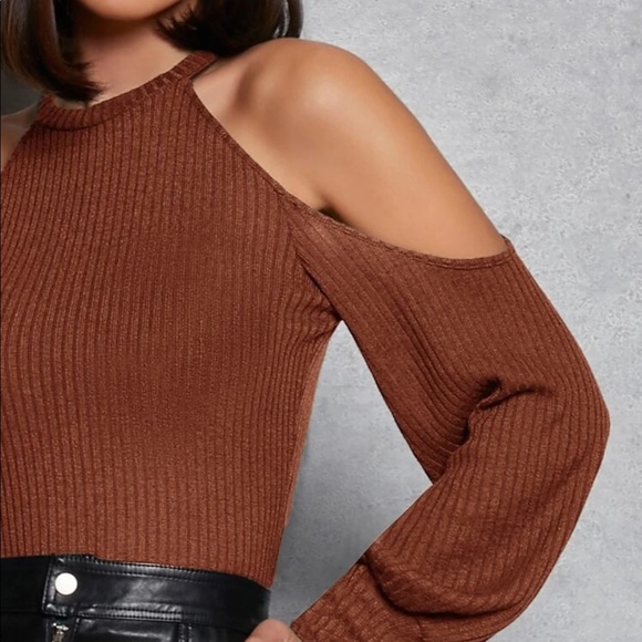 Boho sold shoulder ribbed knit dress burgundy - Picture 6 of 15